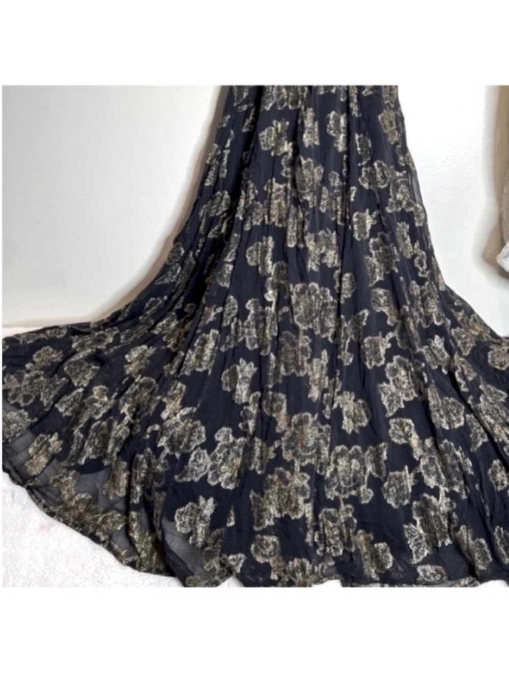FREE PEOPLE Metallic Holding On Convertible Black Gold Floral Backless Dress M - Picture 10 of 14